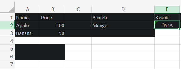 German Excel showing #NV error in product price column