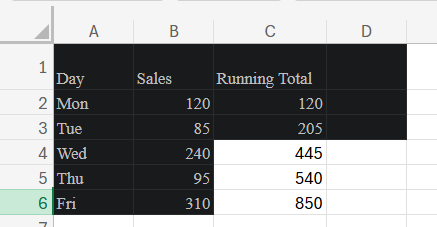 Excel SCAN function spilling a running total down a column
